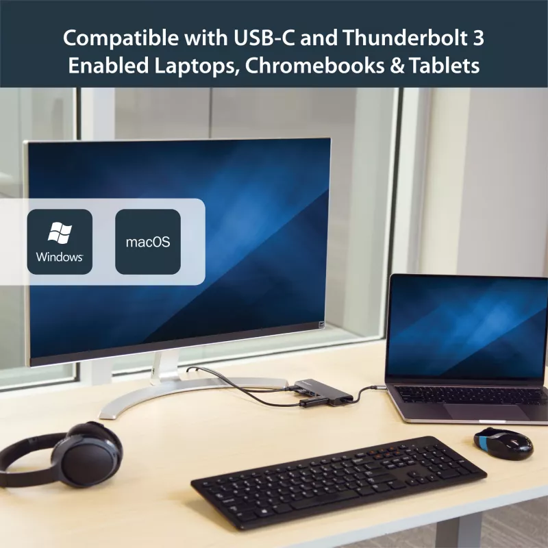 StarTech.com USB-C daugiafunkcis adapteris, nešiojama USB-C dokas prie 4K HDMI, 2 prievadų USB 3.0 šakotuvas, SD/SDHC, GbE, 60 W PD pralaidumas - USB Type-C/Thunderbolt 3 - PAKEISTA DKT30CHSDPD1