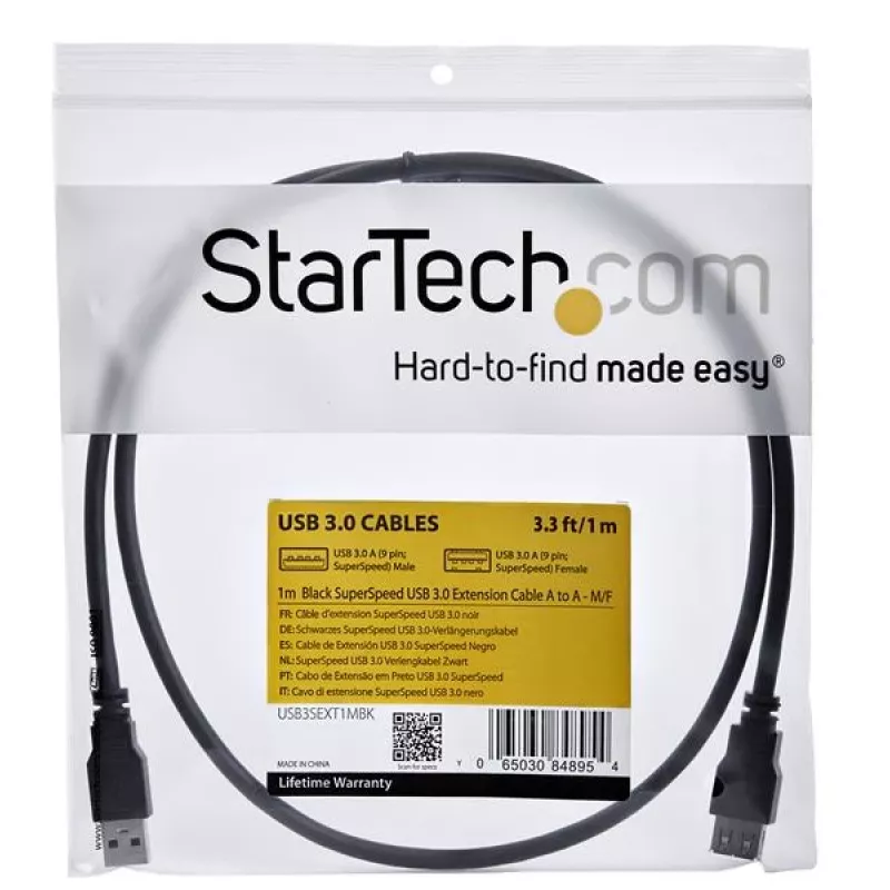 StarTech.com 1 m juodas SuperSpeed USB 3.0 ilginamasis kabelis A į A – vyriškas/moteriškas