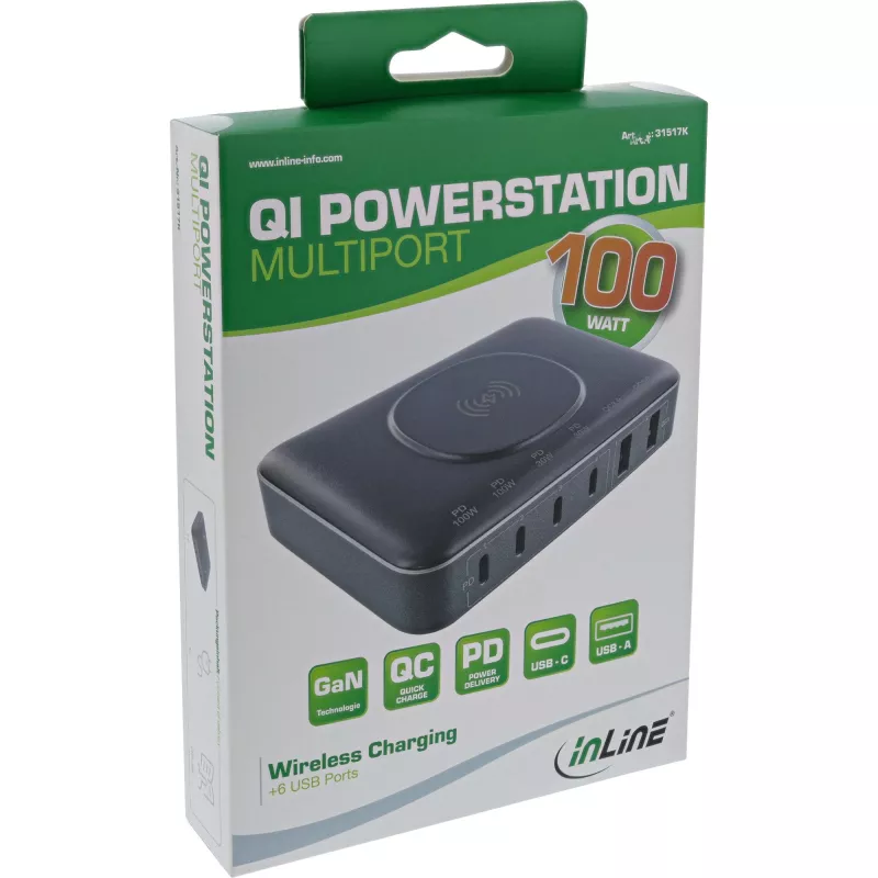Nešiojamoji baterija InLine Qi Powerstation Multiport, 20 V