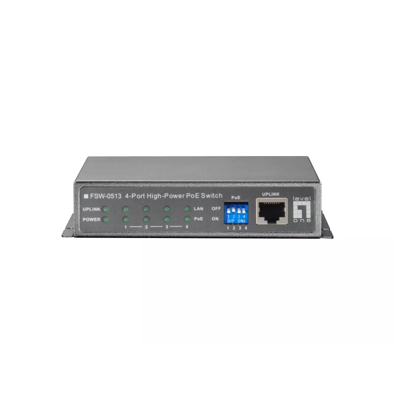 LevelOne 5 prievadų Fast Ethernet PoE komutatorius, 4 PoE išėjimai, 120 W, maitinimo adapteris komplekte