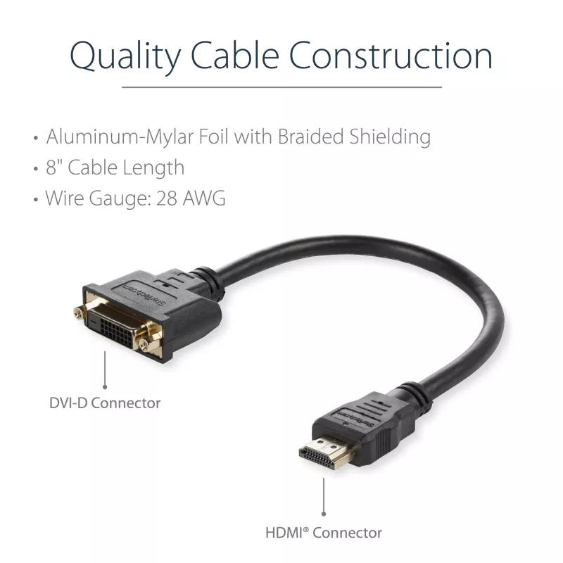 StarTech.com 8 colių HDMI į DVI-D vaizdo kabelio adapteris - HDMI kištukas į DVI-D lizdą