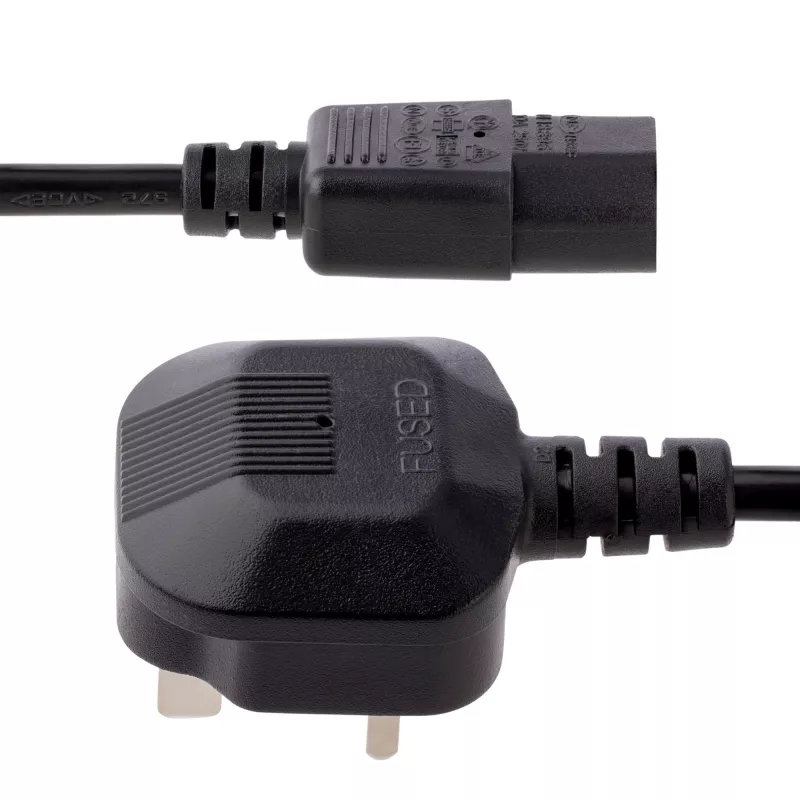 StarTech.com 3 m UK kompiuterio maitinimo laidas, 18AWG, BS 1363 į C13, 10A 250V, juodas pakaitinis kintamosios srovės maitinimo laidas, kompiuterio maitinimo šaltinio laidas, televizoriaus/monitoriaus maitinimo laidas