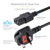 StarTech.com 3 m UK kompiuterio maitinimo laidas, 18AWG, BS 1363 į C13, 10A 250V, juodas pakaitinis kintamosios srovės maitinimo laidas, kompiuterio maitinimo šaltinio laidas, televizoriaus/monitoriaus maitinimo laidas