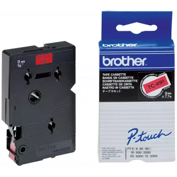 Žymėjimo juosta 9mm Brother TC491 juoda ant raudonos