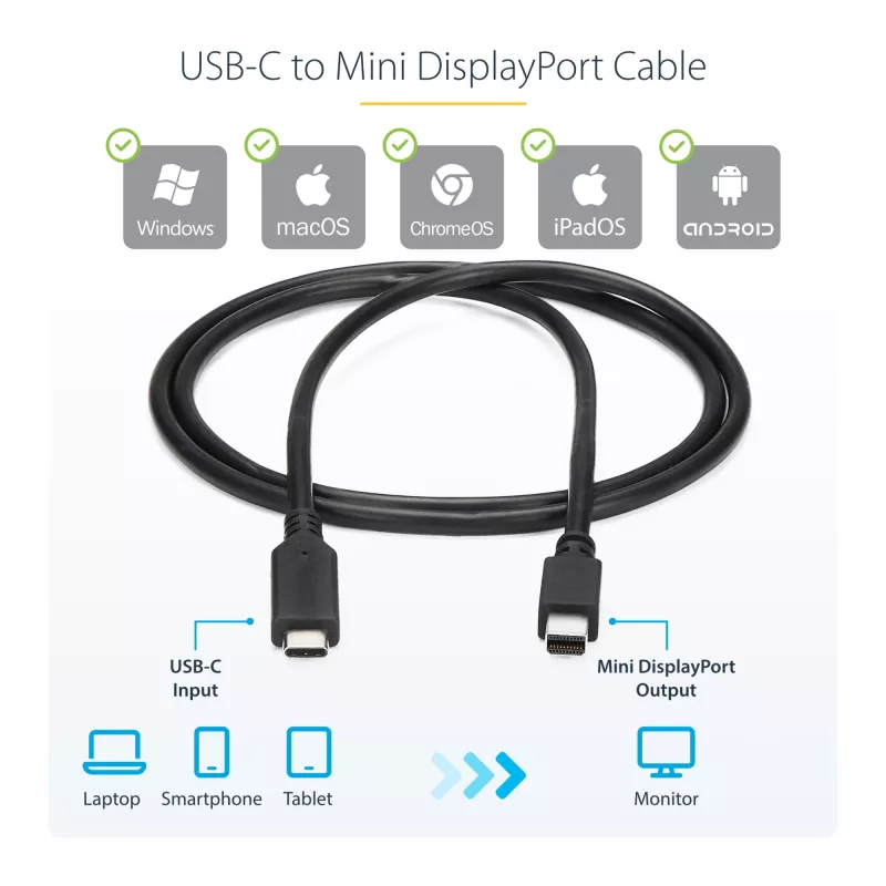 StarTech.com 1 m (3.3 ft.) USB-C į Mini DisplayPort kabelis – 4K 60Hz – juodas
