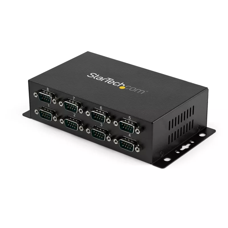 “StarTech.com” 8 prievadų USB į DB9 RS232 nuosekliojo ryšio adapterių šakotuvas – pramoninis, tvirtinamas ant DIN bėgio ir sienos