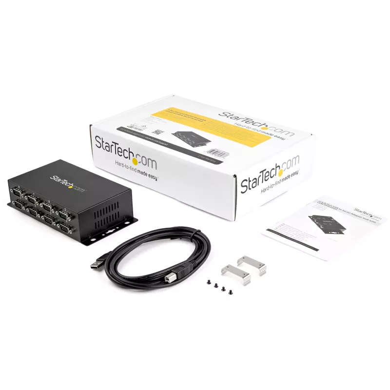 “StarTech.com” 8 prievadų USB į DB9 RS232 nuosekliojo ryšio adapterių šakotuvas – pramoninis, tvirtinamas ant DIN bėgio ir sienos