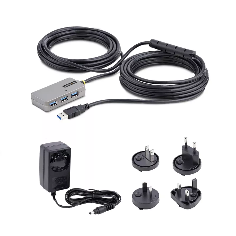 StarTech.com USB ilgintuvo šakotuvas, 10 m USB 3.0 ilginamasis kabelis su 4 prievadų USB-A šakotuvu, aktyvus / magistralės maitinamas USB kartotuvas, pridedamas pasirenkamas 20 W maitinimo šaltinis, ESD apsauga