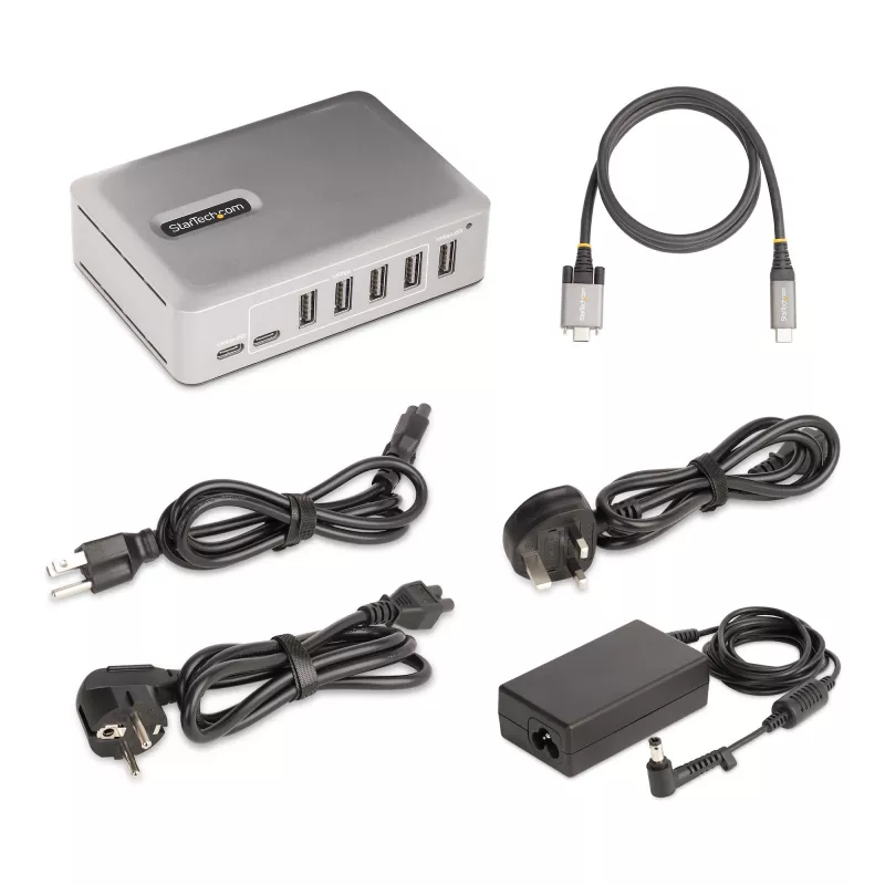 StarTech.com 7 prievadų USB-C šakotuvas – 5x USB-A + 2x USB-C – savaime maitinamas su 65W maitinimo šaltiniu – USB 3.1 10Gbps – Staliniam / nešiojamam kompiuteriui USB šakotuvas su 3 pėdų USB-IF sertifikuotu užrakinamuoju kabeliu – USB C šakotuvas