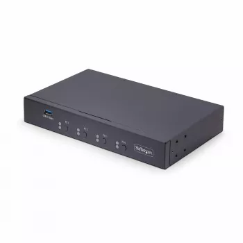 StarTech.com 4 prievadų KM jungiklis su pelės perjungimu, USB jungiklis klaviatūrai / pelei, 3,5 mm / USB garso, periferinių įrenginių bendrinimas 4 kompiuteriams, atitinka TAA