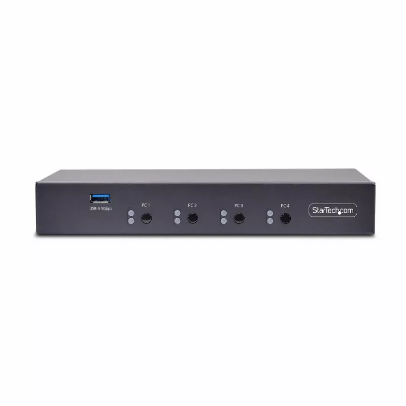 StarTech.com 4 prievadų KM jungiklis su pelės perjungimu, USB jungiklis klaviatūrai / pelei, 3,5 mm / USB garso, periferinių įrenginių bendrinimas 4 kompiuteriams, atitinka TAA
