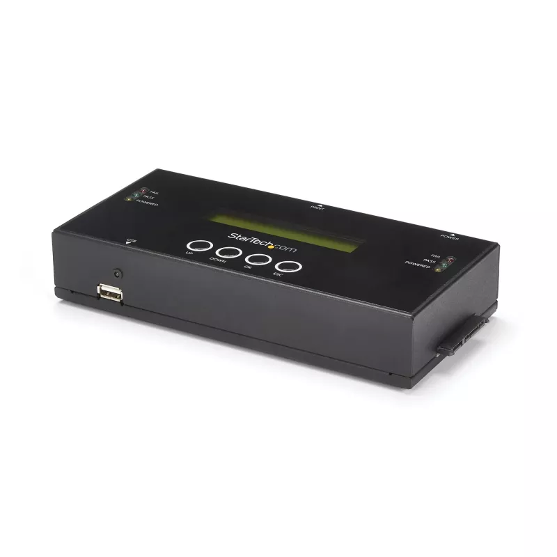 StarTech.com 1:1 autonominis standžiųjų diskų kopijuoklis ir trintuvas, SAS ir SATA HDD/SSD klonuoklis/kopijuoklis, standžiųjų diskų kopijuoklis ir valytuvas, LCD ekranas, TAA atitinkantis