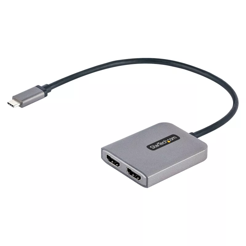 StarTech.com USB-C į dvigubą HDMI MST šakotuvą - dvigubas HDMI 4K 60Hz - USB Type C kelių monitorių adapteris nešiojamiesiems kompiuteriams su 1ft/30cm kabeliu - DP 1.4 kelių srautų perdavimo šakotuvas - USB-C į HDMI skirstytuvą
