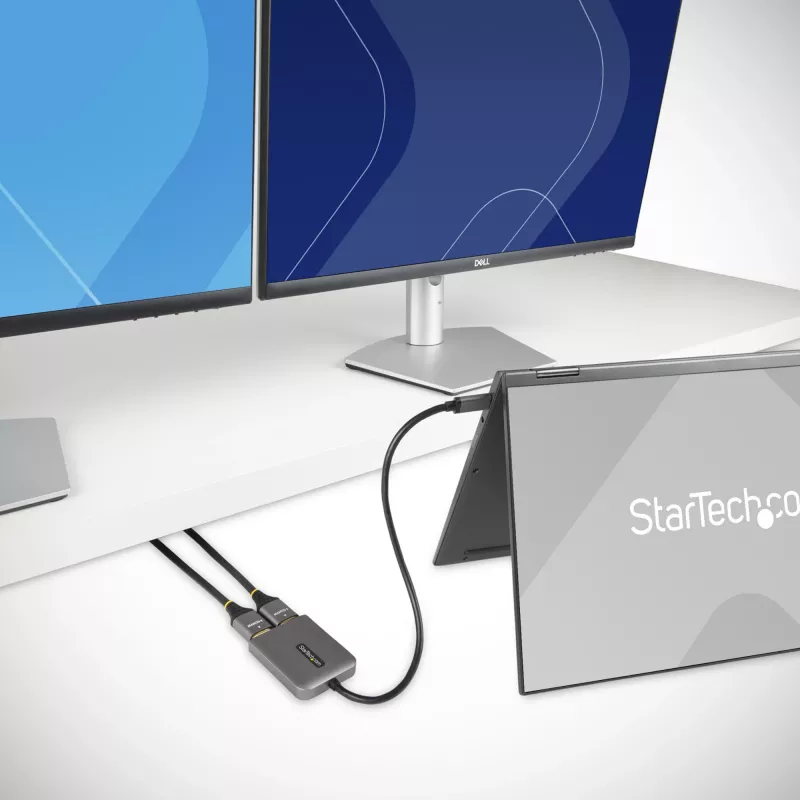 StarTech.com USB-C į dvigubą HDMI MST šakotuvą - dvigubas HDMI 4K 60Hz - USB Type C kelių monitorių adapteris nešiojamiesiems kompiuteriams su 1ft/30cm kabeliu - DP 1.4 kelių srautų perdavimo šakotuvas - USB-C į HDMI skirstytuvą