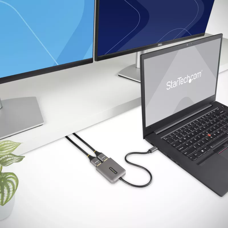 StarTech.com USB-C į dvigubą HDMI MST šakotuvą - dvigubas HDMI 4K 60Hz - USB Type C kelių monitorių adapteris nešiojamiesiems kompiuteriams su 1ft/30cm kabeliu - DP 1.4 kelių srautų perdavimo šakotuvas - USB-C į HDMI skirstytuvą