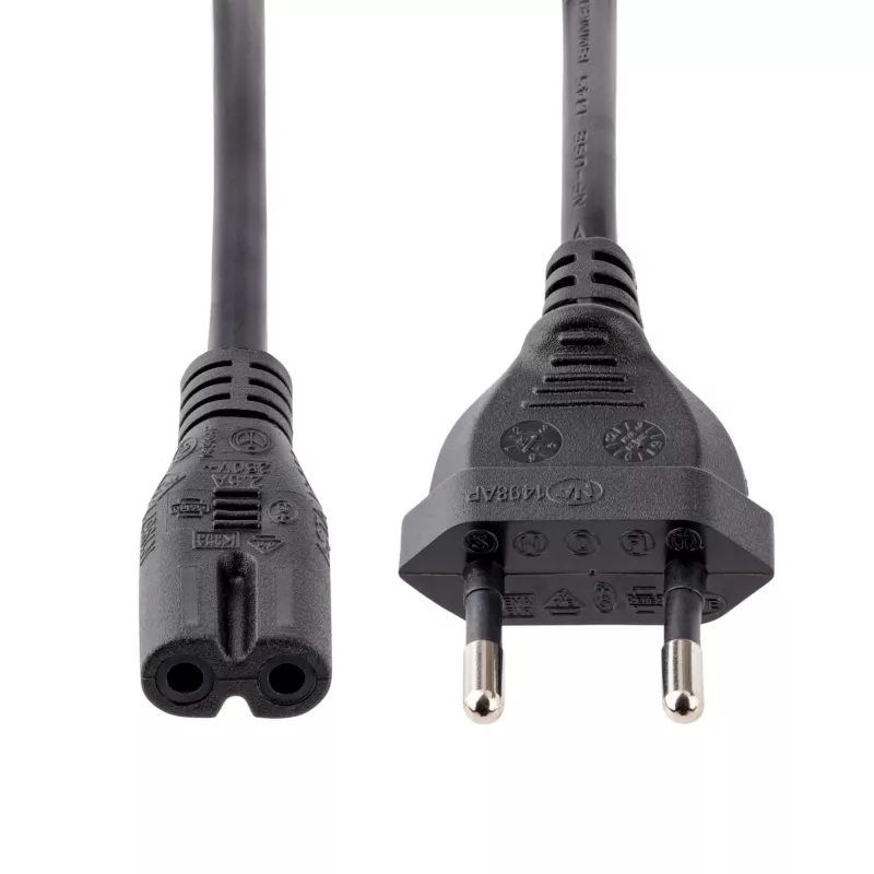 StarTech.com 1 m (3 pėd.) nešiojamojo kompiuterio maitinimo laidas, EU kištukas į C7, 2,5 A 250 V, 18AWG, nešiojamojo kompiuterio pakaitinis laidas, spausdintuvo maitinimo kabelis, nešiojamojo kompiuterio įkroviklio laidas, nešiojamojo kompiuterio maitinimo bloko laidas – UL sąraše