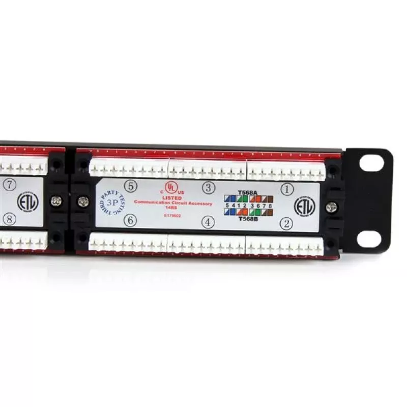 StarTech.com 24 prievadų 1U montuojamas stelaže Cat 6 110 jungčių skydelis, RJ-45, stelažinis montavimas, 1U, juoda, RoHS, CE, ETl, UL
