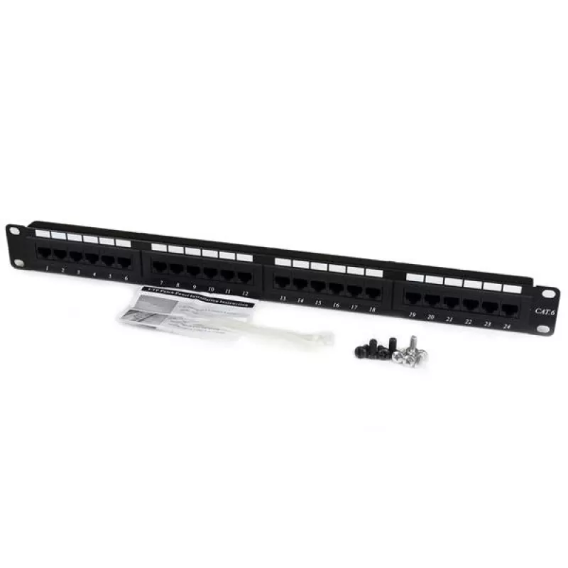 StarTech.com 24 prievadų 1U montuojamas stelaže Cat 6 110 jungčių skydelis, RJ-45, stelažinis montavimas, 1U, juoda, RoHS, CE, ETl, UL