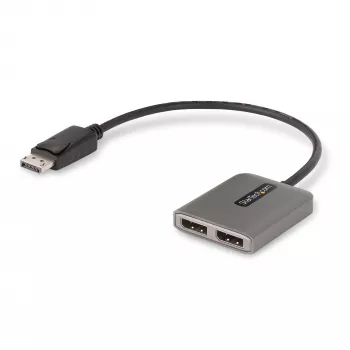 StarTech.com 2 prievadų DisplayPort MST šakotuvas, dviguba 4K 60 Hz, DP į 2x DisplayPort monitorių adapteris, DP 1.4 kelių monitorių vaizdo adapteris, 1 pėdos (30 cm) įmontuotas laidas, maitinamas per USB, tik Windows