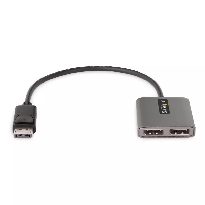 StarTech.com 2 prievadų DisplayPort MST šakotuvas, dviguba 4K 60 Hz, DP į 2x DisplayPort monitorių adapteris, DP 1.4 kelių monitorių vaizdo adapteris, 1 pėdos (30 cm) įmontuotas laidas, maitinamas per USB, tik Windows
