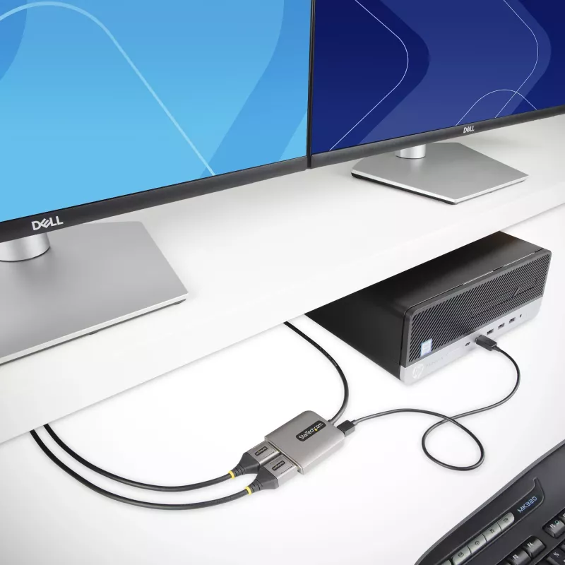 StarTech.com 2 prievadų DisplayPort MST šakotuvas, dviguba 4K 60 Hz, DP į 2x DisplayPort monitorių adapteris, DP 1.4 kelių monitorių vaizdo adapteris, 1 pėdos (30 cm) įmontuotas laidas, maitinamas per USB, tik Windows