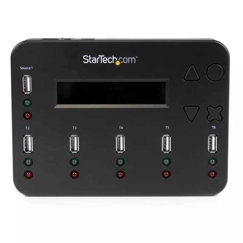 StarTech.com Atskiras 1 į 5 USB atmintuko kopijavimo įrenginys ir trintuvas, kelių USB atmintukų kopijavimo aparatas, sistemos, failų ir viso disko kopijavimas 1,5 GB/min greičiu, vieno ir 3 praėjimų valymas, LCD ekranas - TAA