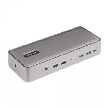 StarTech.com USB-C KVM prijungimo stotelė dviem nešiojamiesiems kompiuteriams, dviejų monitorių 4K 60Hz DisplayPort dokas, 5 prievadų USB šakotuvas, GbE, 90W/45W maitinimo tiekimas dviem nešiojamiesiems kompiuteriams, Windows/Mac, 2 kompiuterių KVM dokas – TAA