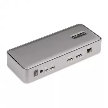 StarTech.com USB-C KVM prijungimo stotelė dviem nešiojamiesiems kompiuteriams, dviejų monitorių 4K 60Hz DisplayPort dokas, 5 prievadų USB šakotuvas, GbE, 90W/45W maitinimo tiekimas dviem nešiojamiesiems kompiuteriams, Windows/Mac, 2 kompiuterių KVM dokas – TAA