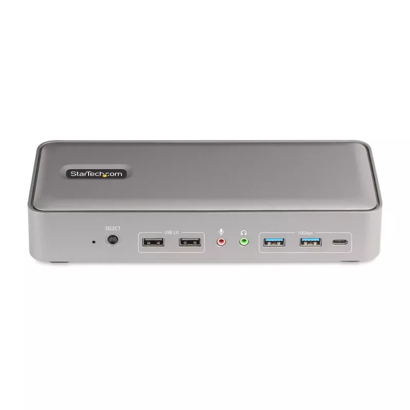StarTech.com USB-C KVM prijungimo stotelė dviem nešiojamiesiems kompiuteriams, dviejų monitorių 4K 60Hz DisplayPort dokas, 5 prievadų USB šakotuvas, GbE, 90W/45W maitinimo tiekimas dviem nešiojamiesiems kompiuteriams, Windows/Mac, 2 kompiuterių KVM dokas – TAA