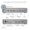 StarTech.com USB-C KVM prijungimo stotelė dviem nešiojamiesiems kompiuteriams, dviejų monitorių 4K 60Hz DisplayPort dokas, 5 prievadų USB šakotuvas, GbE, 90W/45W maitinimo tiekimas dviem nešiojamiesiems kompiuteriams, Windows/Mac, 2 kompiuterių KVM dokas – TAA
