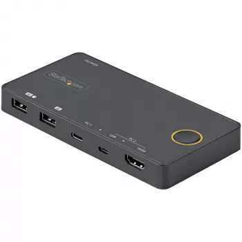 StarTech.com 2 prievadų hibridinis USB-A + HDMI ir USB-C KVM jungiklis - vienas 4K 60Hz HDMI 2.0 monitorius - kompaktiškas stalinio ir/ar nešiojamojo kompiuterio HDMI KVM jungiklis - maitinamas per USB magistralę - suderinamas su Thunderbolt 3