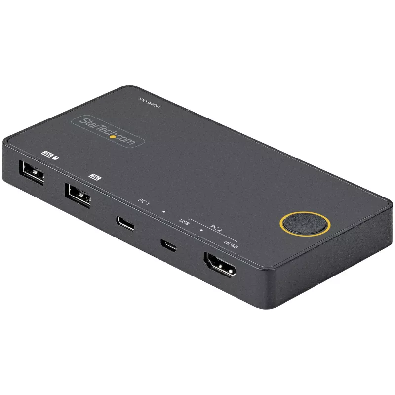 StarTech.com 2 prievadų hibridinis USB-A + HDMI ir USB-C KVM jungiklis - vienas 4K 60Hz HDMI 2.0 monitorius - kompaktiškas stalinio ir/ar nešiojamojo kompiuterio HDMI KVM jungiklis - maitinamas per USB magistralę - suderinamas su Thunderbolt 3