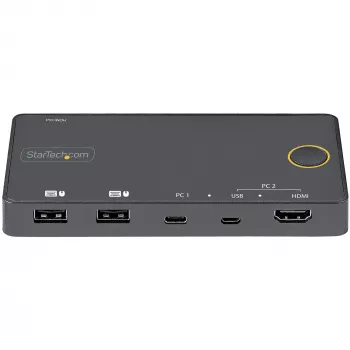 StarTech.com 2 prievadų hibridinis USB-A + HDMI ir USB-C KVM jungiklis - vienas 4K 60Hz HDMI 2.0 monitorius - kompaktiškas stalinio ir/ar nešiojamojo kompiuterio HDMI KVM jungiklis - maitinamas per USB magistralę - suderinamas su Thunderbolt 3