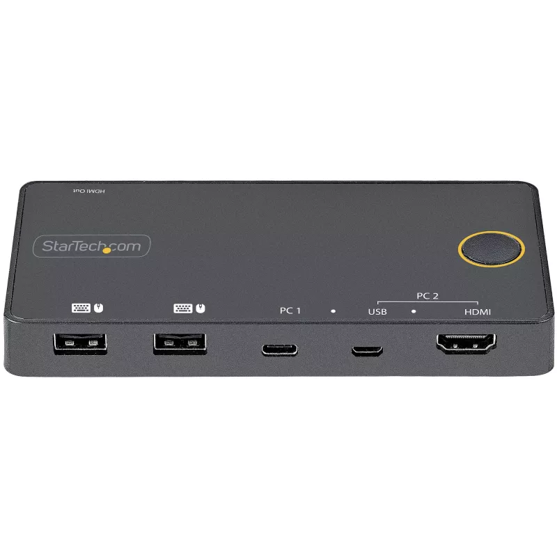 StarTech.com 2 prievadų hibridinis USB-A + HDMI ir USB-C KVM jungiklis - vienas 4K 60Hz HDMI 2.0 monitorius - kompaktiškas stalinio ir/ar nešiojamojo kompiuterio HDMI KVM jungiklis - maitinamas per USB magistralę - suderinamas su Thunderbolt 3