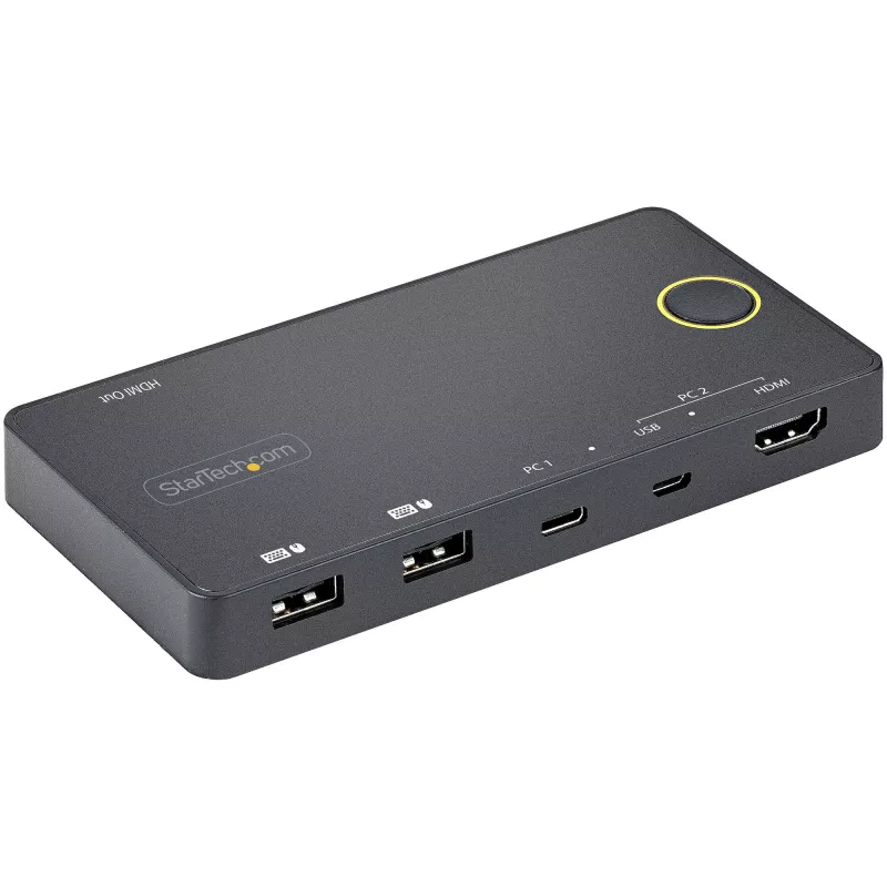 StarTech.com 2 prievadų hibridinis USB-A + HDMI ir USB-C KVM jungiklis - vienas 4K 60Hz HDMI 2.0 monitorius - kompaktiškas stalinio ir/ar nešiojamojo kompiuterio HDMI KVM jungiklis - maitinamas per USB magistralę - suderinamas su Thunderbolt 3