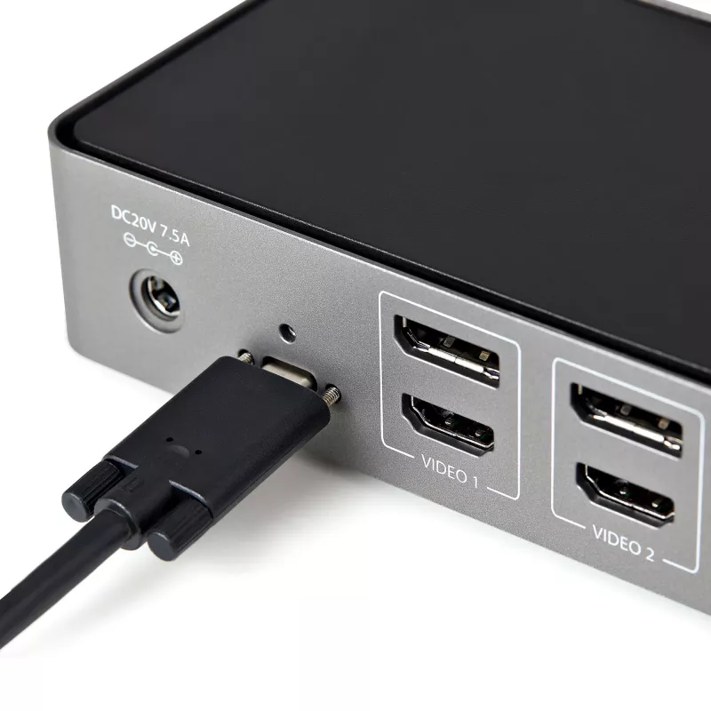 StarTech.com USB-C ir USB-A dokas – hibridinė universali trijų monitorių nešiojamojo kompiuterio prijungimo stotelė su DisplayPort ir HDMI 4K 60Hz – 85W energijos tiekimas, 6x USB šakotuvas, GbE, garso išvestis – USB 3.1 Gen 2 10Gbps – TAA