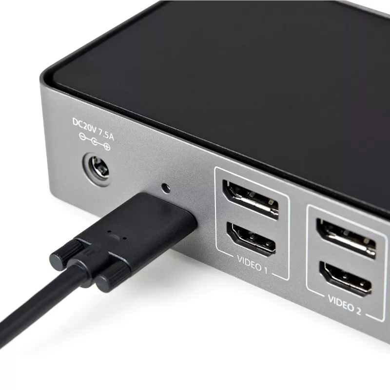StarTech.com USB-C ir USB-A dokas – hibridinė universali trijų monitorių nešiojamojo kompiuterio prijungimo stotelė su DisplayPort ir HDMI 4K 60Hz – 85W energijos tiekimas, 6x USB šakotuvas, GbE, garso išvestis – USB 3.1 Gen 2 10Gbps – TAA