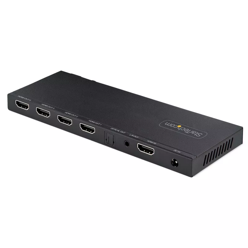 StarTech.com 4 prievadų HDMI skirstytuvas, 4K 60Hz HDMI 2.0 vaizdo, 4K HDMI skirstytuvas su įmontuotu skaleriu, HDMI skirstytuvas 1 įėjimas 4 išėjimai, 3,5 mm / optinis garso prievadas, HDMI ekrano / išvesties skirstytuvas