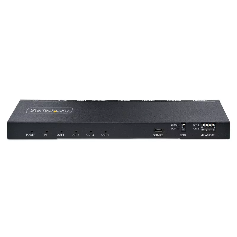 StarTech.com 4 prievadų HDMI skirstytuvas, 4K 60Hz HDMI 2.0 vaizdo, 4K HDMI skirstytuvas su įmontuotu skaleriu, HDMI skirstytuvas 1 įėjimas 4 išėjimai, 3,5 mm / optinis garso prievadas, HDMI ekrano / išvesties skirstytuvas