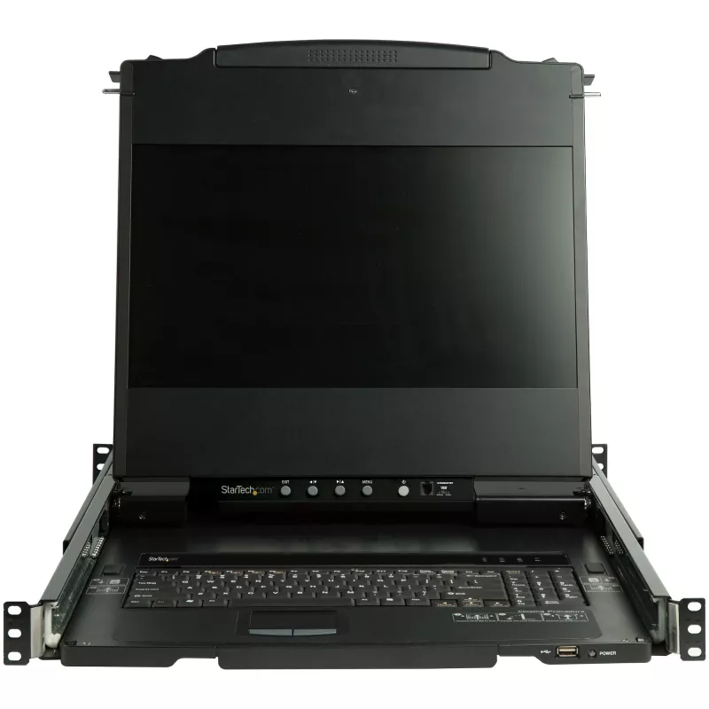 StarTech.com dviejų bėgių montuojamas stovui KVM pultas HD 1080p – vieno prievado DVI/VGA KVM su 17 inch LCD monitoriumi serverių stovui – pilnai funkcionalus 1U LCD KVM stalčius su kabeliais – USB palaikymas – 44230 MTBF