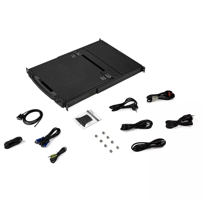 StarTech.com dviejų bėgių montuojamas stovui KVM pultas HD 1080p – vieno prievado DVI/VGA KVM su 17 inch LCD monitoriumi serverių stovui – pilnai funkcionalus 1U LCD KVM stalčius su kabeliais – USB palaikymas – 44230 MTBF
