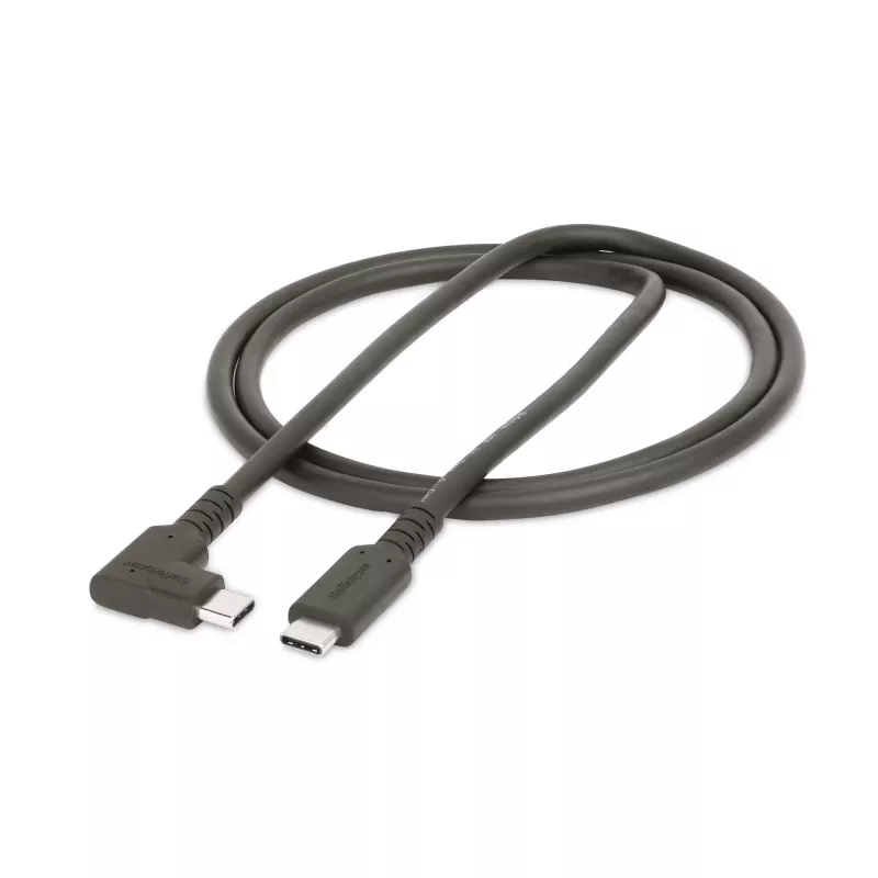 StarTech.com 3 pėd. (1 m) Tvirtas kampinis USB-C laidas, USB 3.2 Gen 2 (10 Gbps), pilnavertis USB-C į C duomenų perdavimo laidas, 4K 60Hz DP Alt Mode, 100W Power Delivery - 90 laipsnių USB Type-C laidas