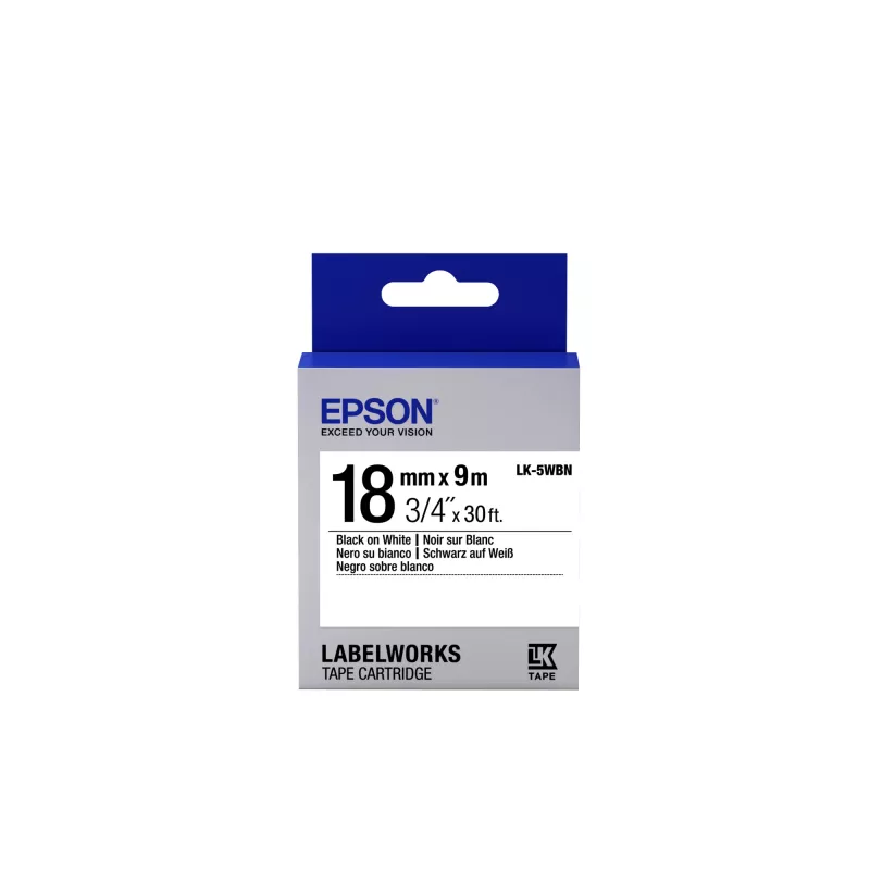 Epson etikečių kasetė, standartinė LK-5WBN, juoda ant balto, 18 mm (9 m)