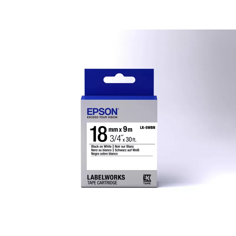 Epson etikečių kasetė, standartinė LK-5WBN, juoda ant balto, 18 mm (9 m)