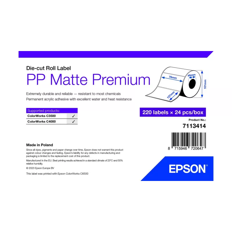 Lipnios etiketės spausdintuvui Epson 7113414 Baltos 7,6x12,7 cm