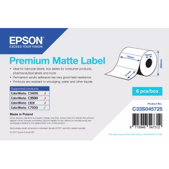 Epson Premium Matte Label - Die-cut Roll: 76 mm x 51 mm, 2310 etiketės
