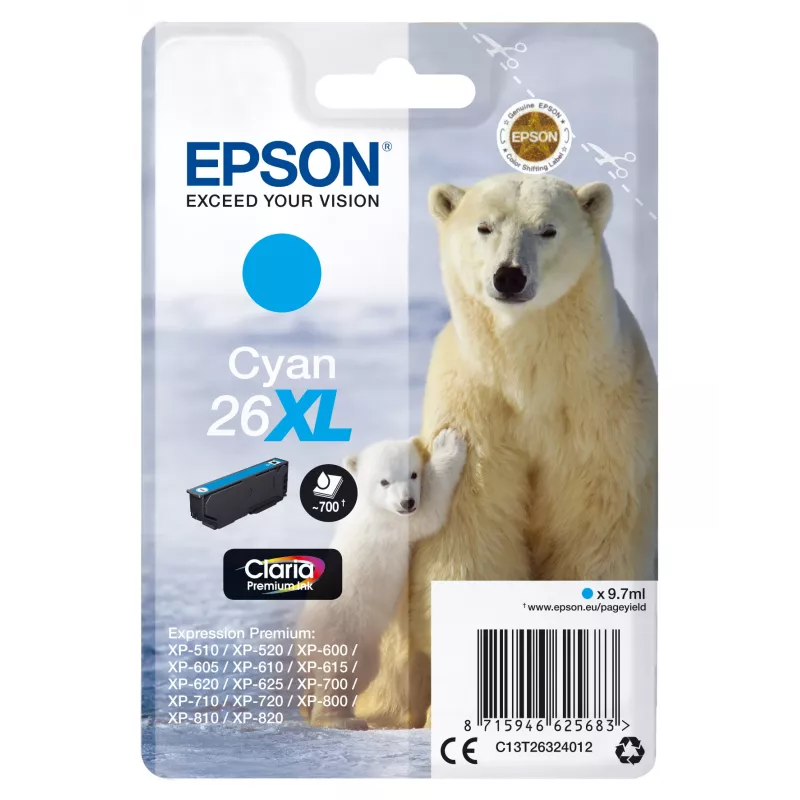 Epson Polar bear Singlepack Žydra 26XL Claria Premium Ink