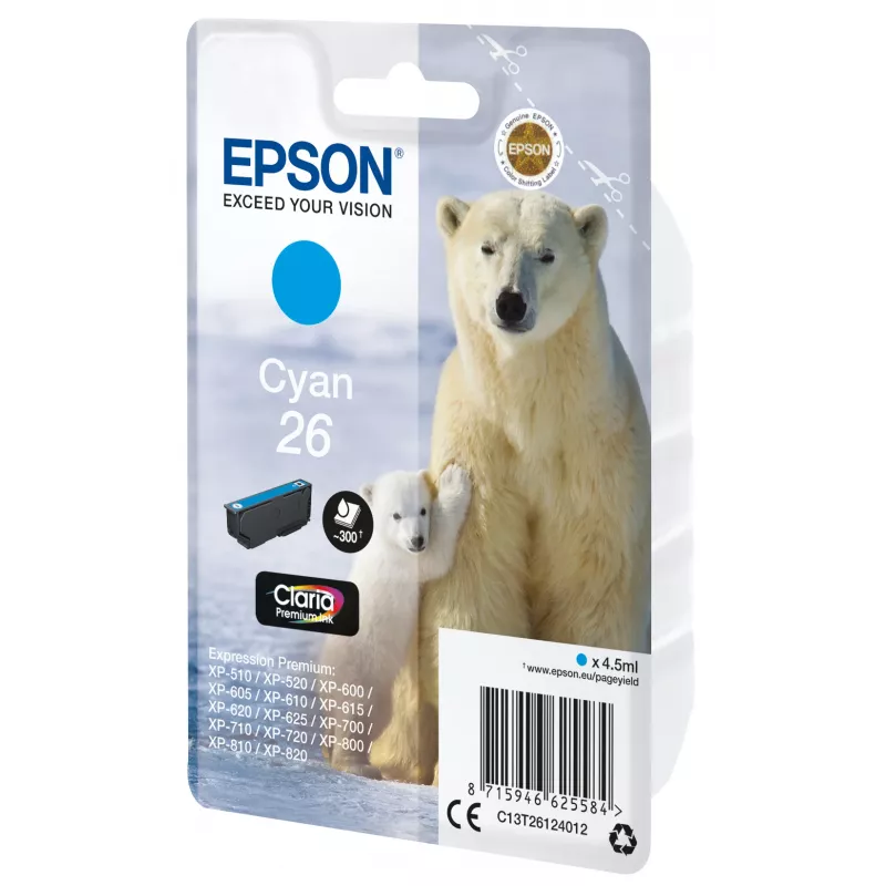 Epson Polar bear Singlepack Žydra 26 Claria Premium Ink