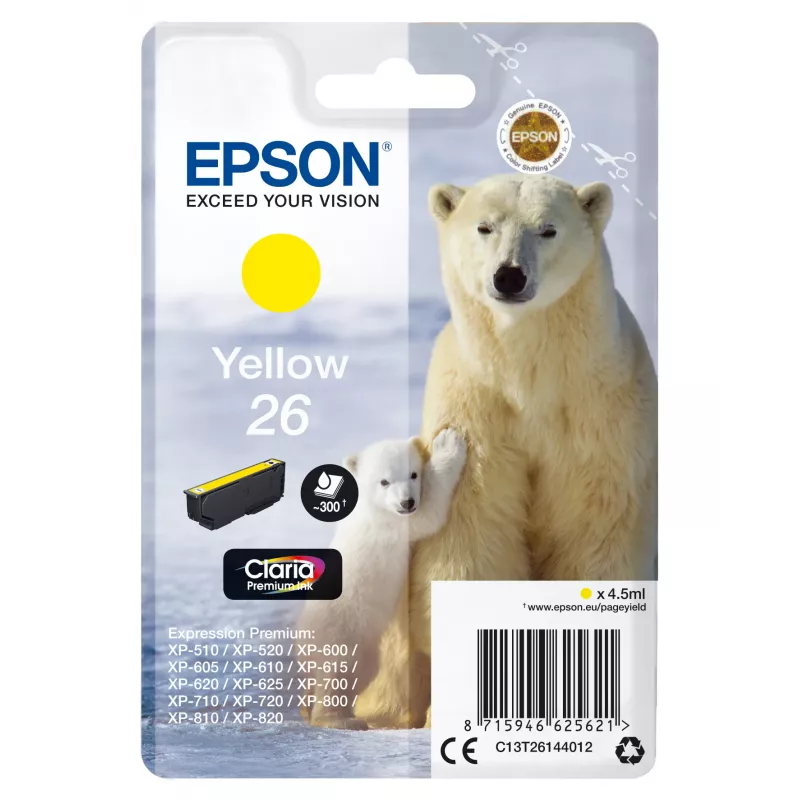 Epson Polar bear Vienetinis paketas geltonas 26 Claria Premium rašalas
