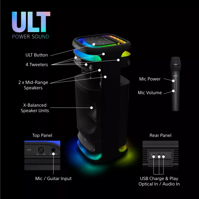 Speaker Sony SRS-ULT1000 ULT TOWER 10 — 139 W, Bluetooth, nešiojamas, juodas